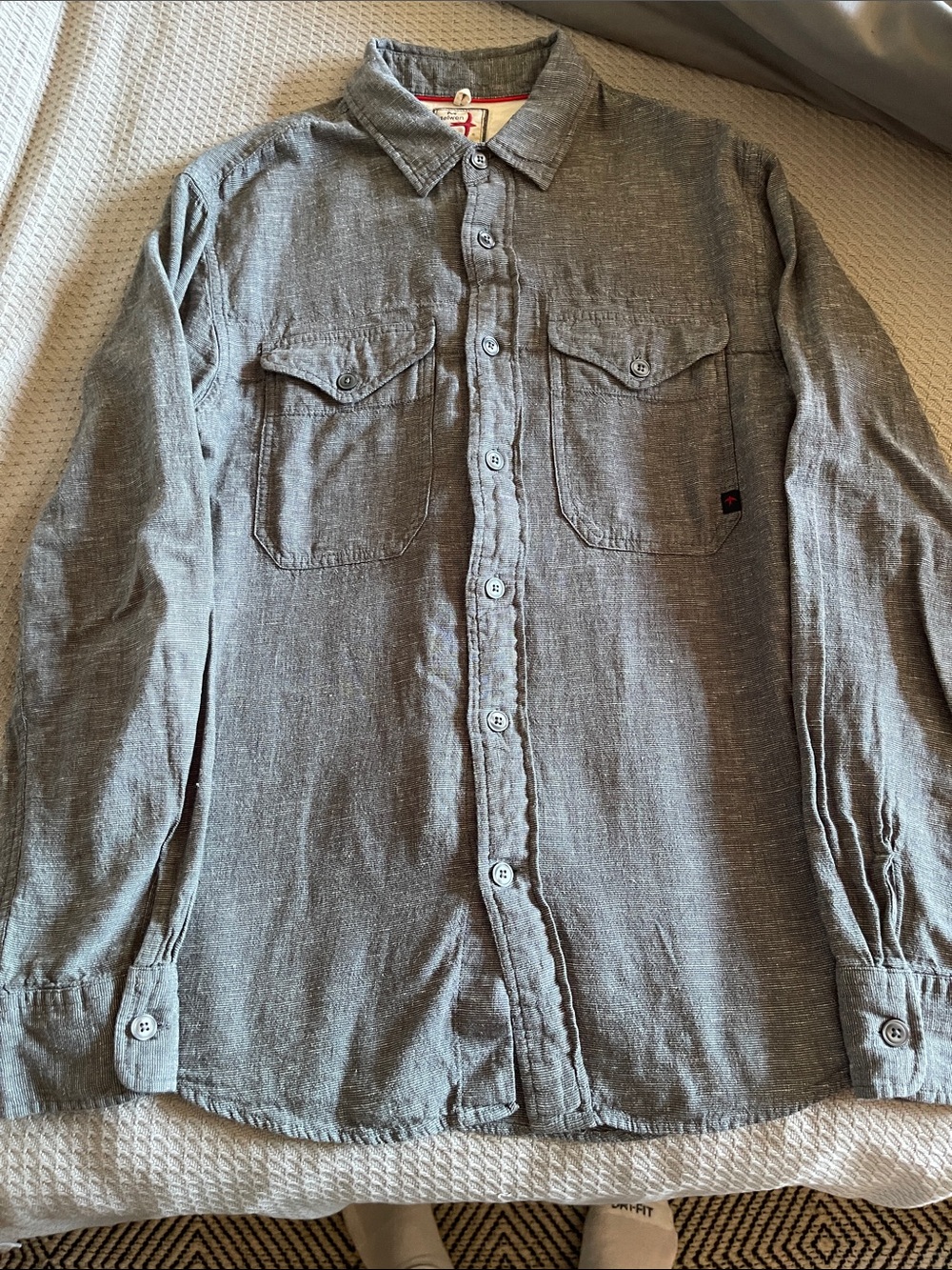 Relwen Navy striated houndstooth utility shirt